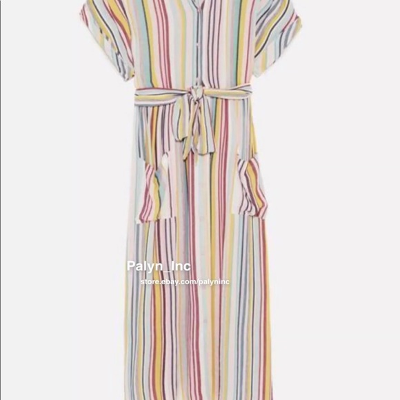 (Sold out)ZARA STRIPED MIDI DRESS BUTTON-UP LINEN 2751/030 - Picture 7 of 9